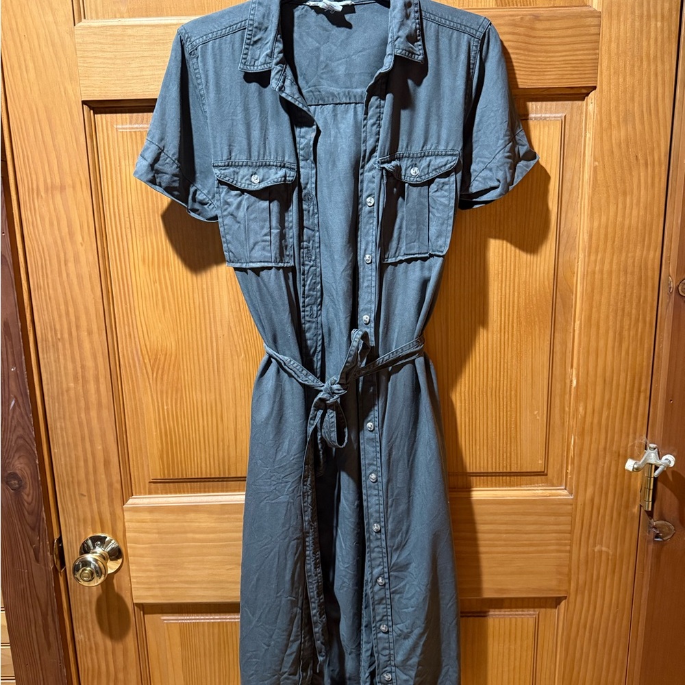 Lucky Brand camo green cargo Button-Up midi Dress